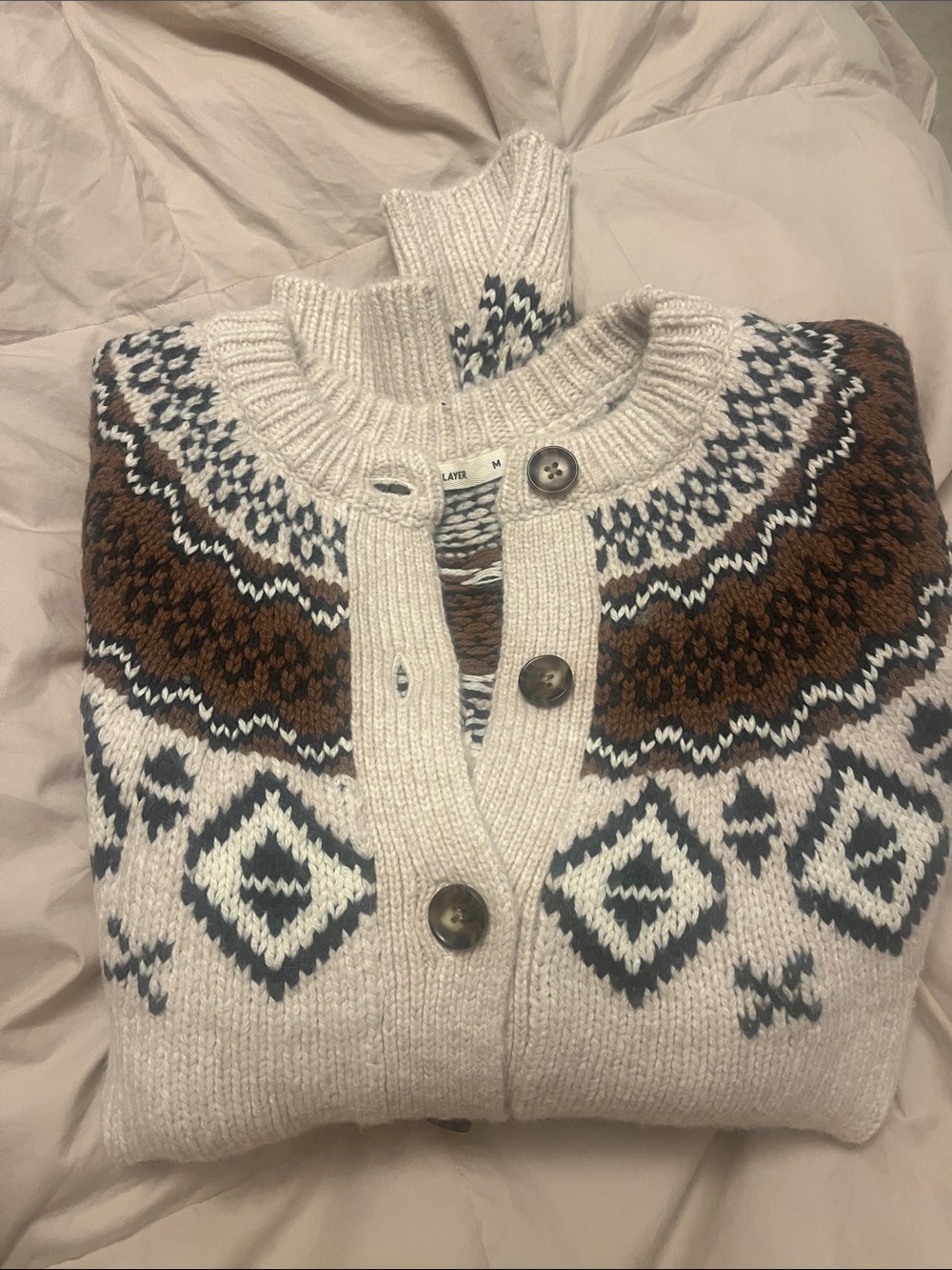 Marine Layer Ivory Fair Isle Button-Up Cardigan